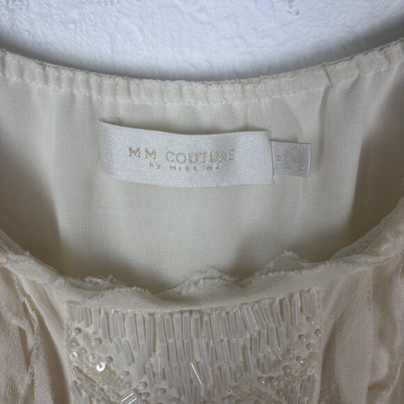 M.M. Couture M Beaded Silk Camisole Top Y2K Layering Cream White - Picture 3 of 5
